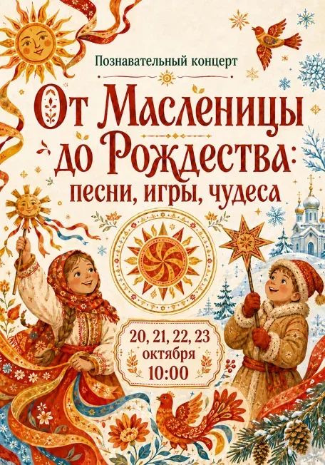Афиша: Познавательный концерт «От Масленицы до Рождества: песни, игры, чудеса». в Ставрополе 22 октября 2026